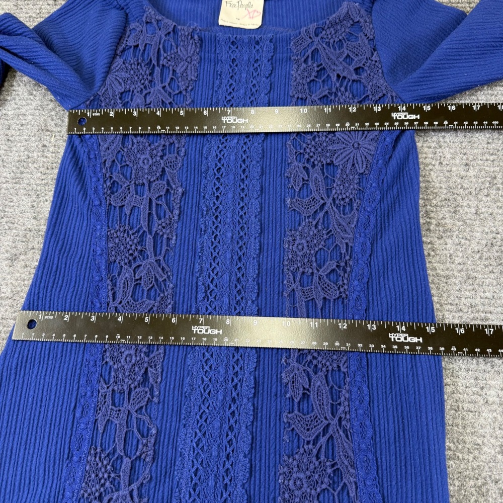 Free People Royal Blue Ribbed Knit Lace Panel‎ Dress Small cottage cor whimsical - Picture 12 of 16